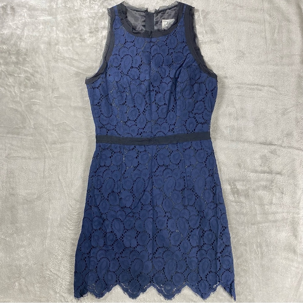 MILLY Claudia Tulle Eyelet Lace Sleeveless Navy Blue Mini Evening Dress Sz 6